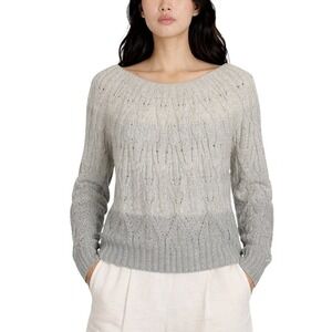 White House Black Market Grey Ombre Cable Knit Scoop Neck Sweater Womens Medium